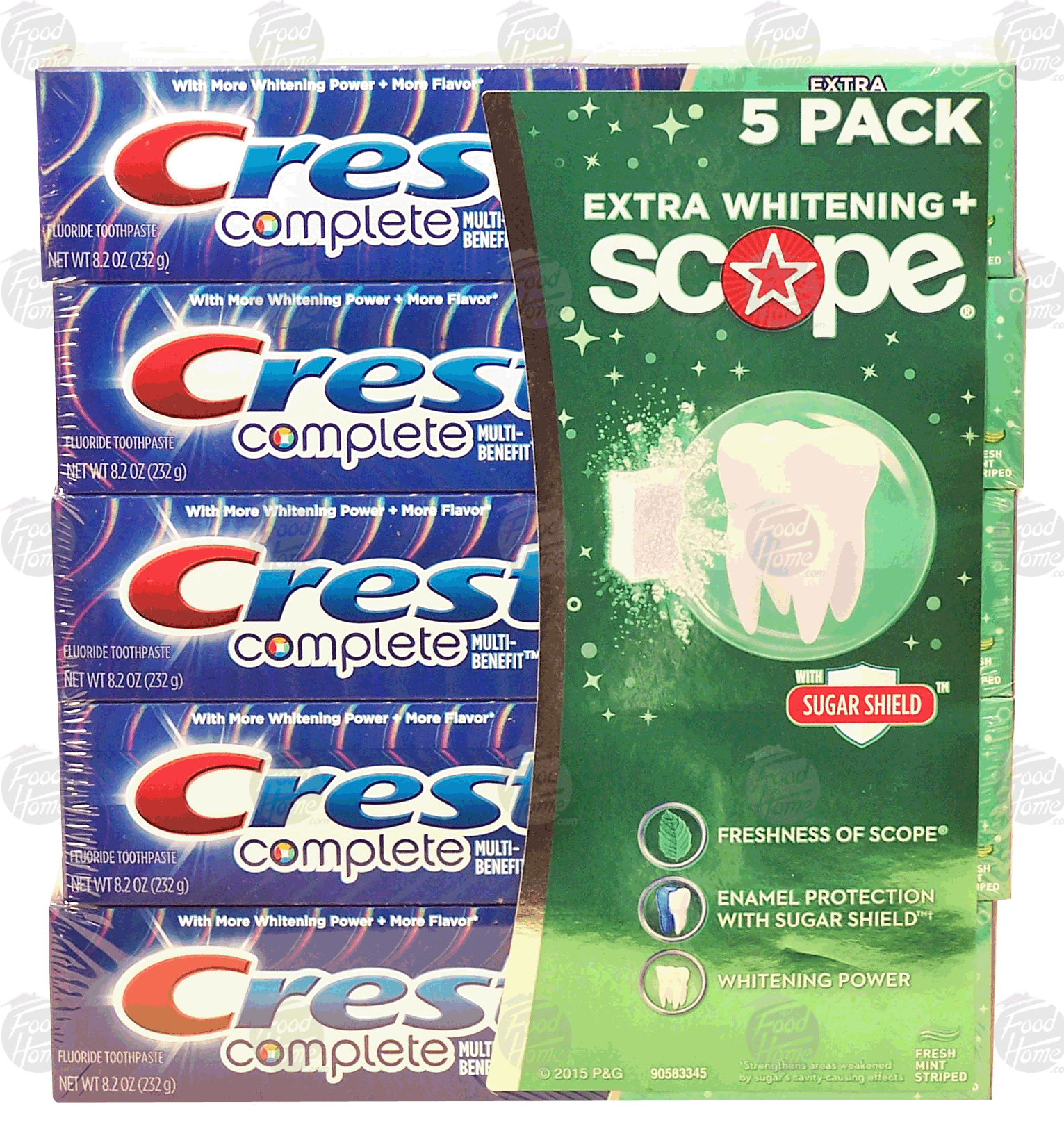 Crest Complete toothpaste, fresh mint striped, extra whitening + scope, 8.2-oz. tubes Full-Size Picture